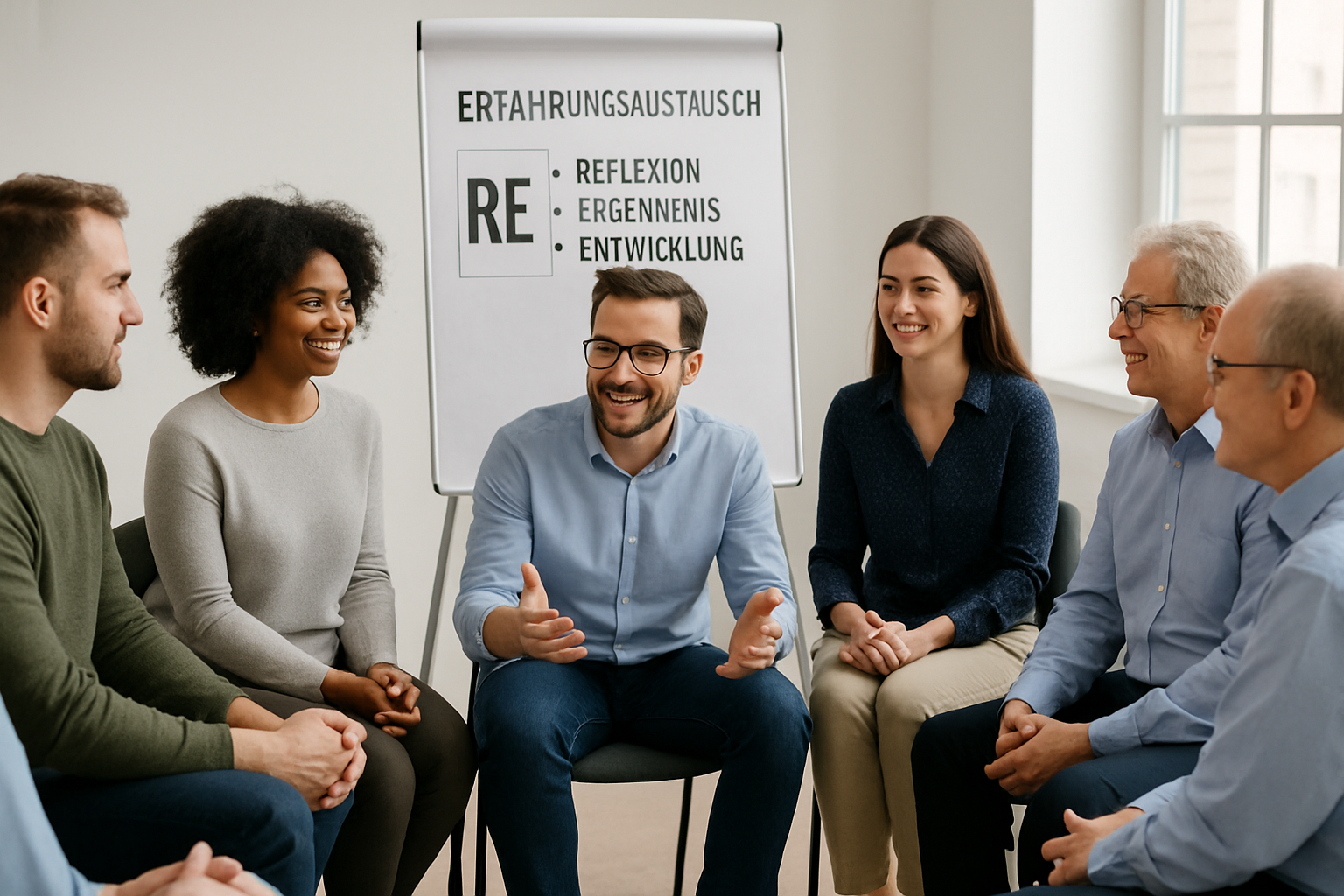 Seminargruppe im Dialog – Erfahrungsaustausch mit dem RE-Prinzip
